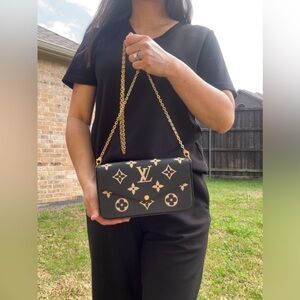 Louis Vuitton Felicie Pochette in Monogram Empriente Noir and Beige
